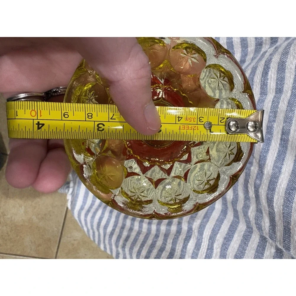 Vintage Swung Amberina Glass Vase – Red & Yellow Starburst Base 13.5 